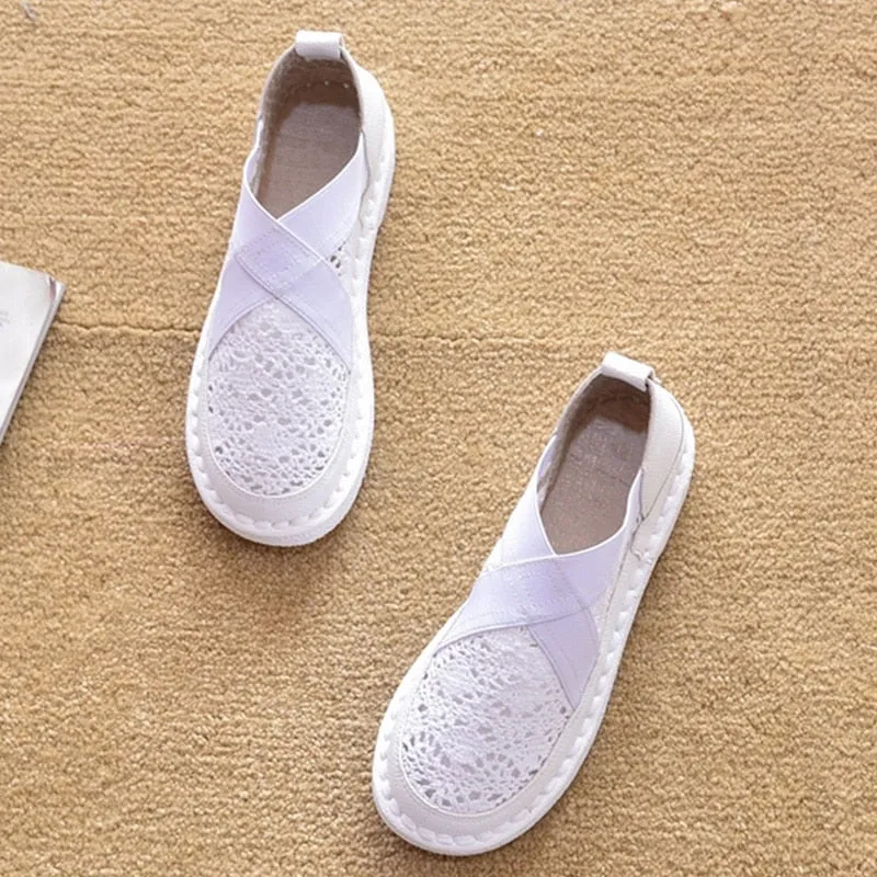 2021 Summer Casual Shoes Women Flats Breathable Mesh Shoes Ladies Summer Slip-on Fashion Shoes Thick Sole Holiday Footwear A2393