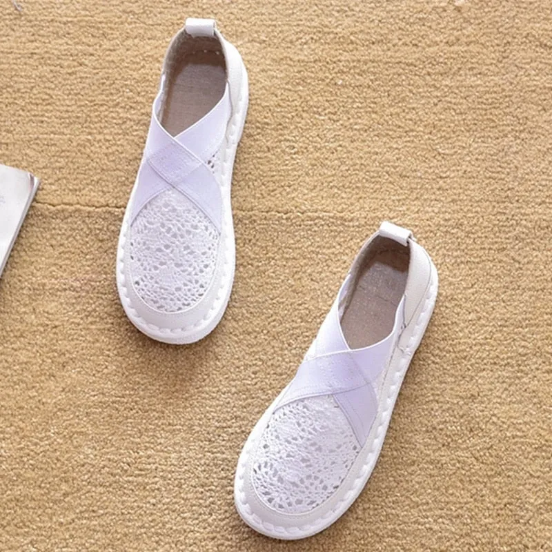 2021 Summer Casual Shoes Women Flats Breathable Mesh Shoes Ladies Summer Slip-on Fashion Shoes Thick Sole Holiday Footwear A2393