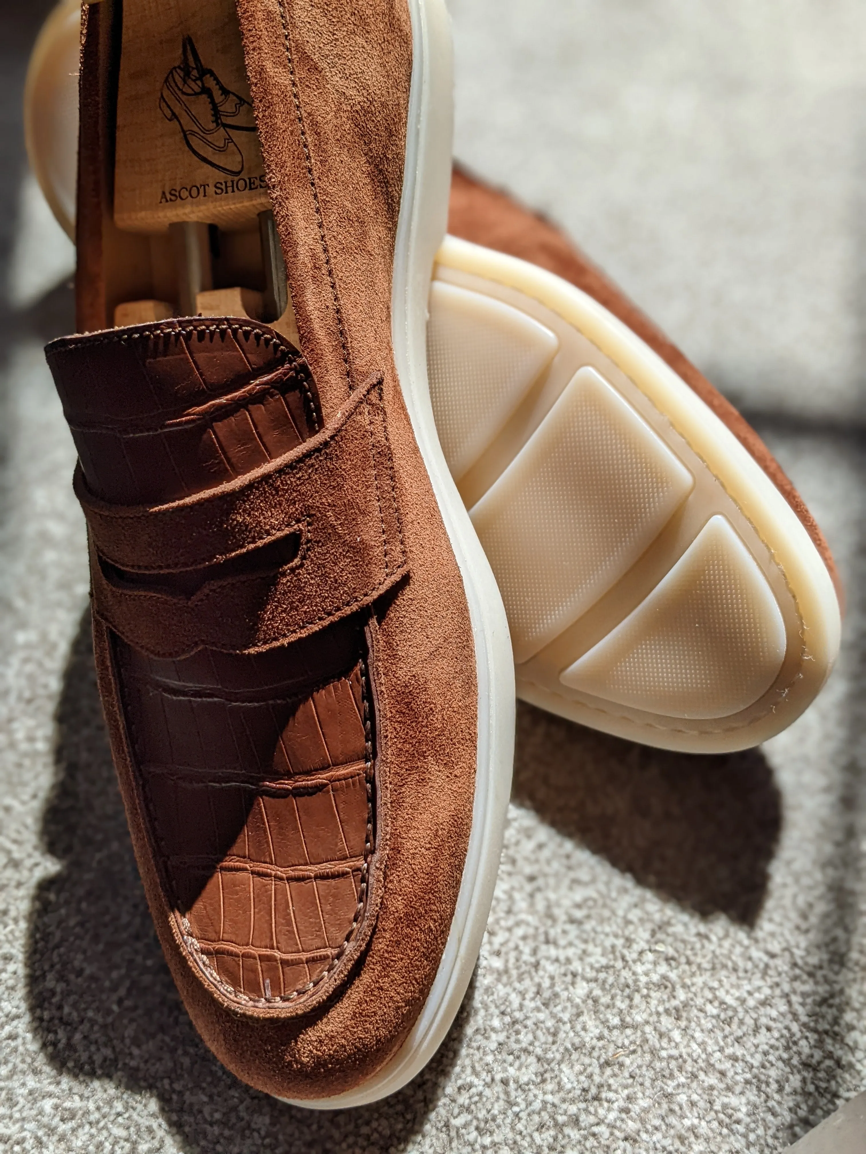 Ascot Classic Loafers - Tan Crocodile & Suede