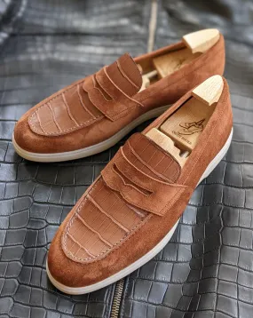 Ascot Classic Loafers - Tan Crocodile & Suede