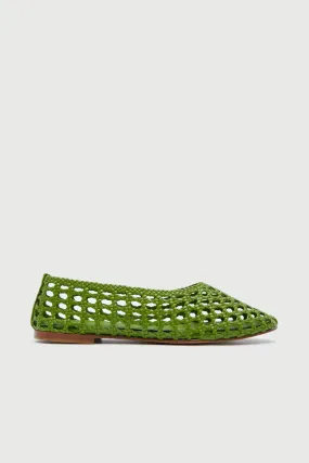 Ava Ballet Flats in Woven Green Leather