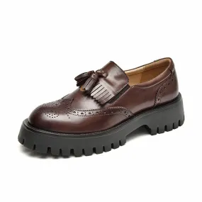 BeauToday Platform Brogue Loafers for Women with Tassel Decor