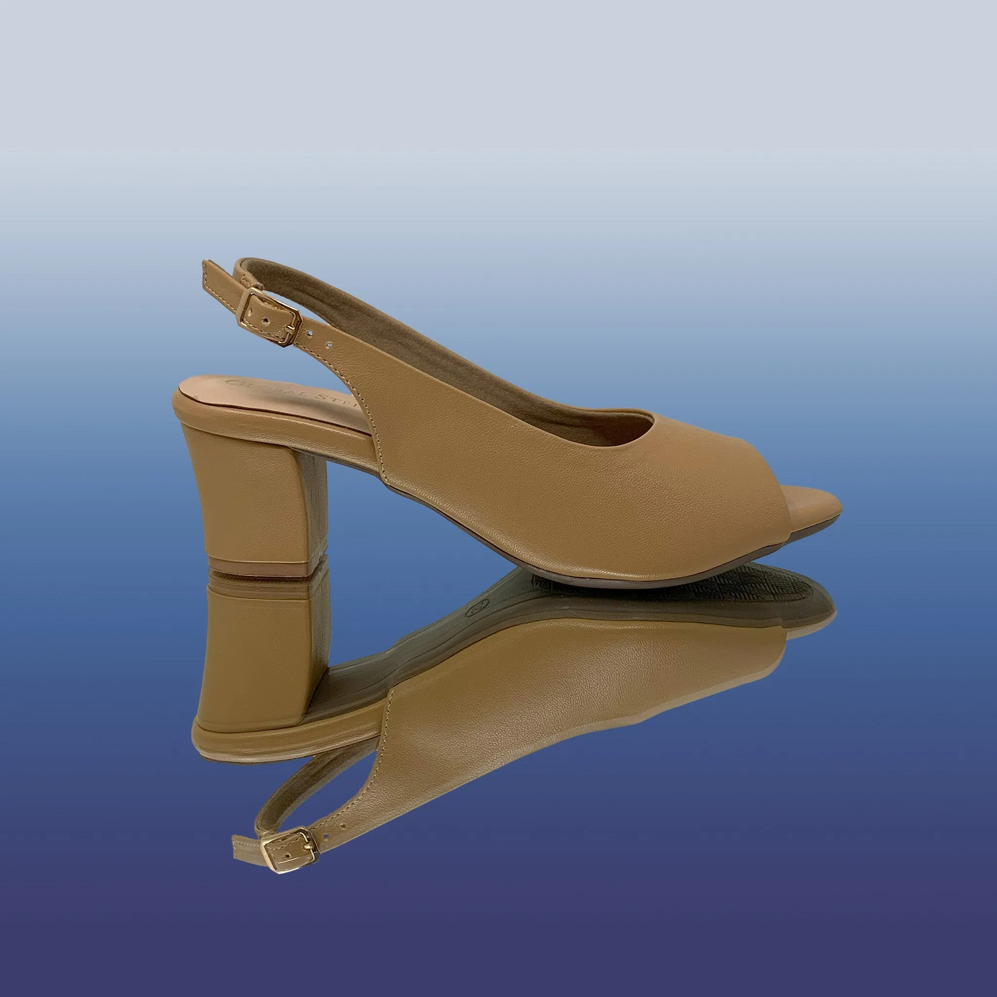 Beige Slingback Block Heels