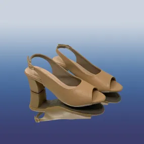 Beige Slingback Block Heels