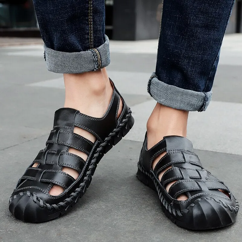 Classic Men&#39;s Sandals Summer Soft Sandals Luxury Men Shoes Genuine Leather Sandals Brand Big Size Soft Outdoor Men Roman Sandals