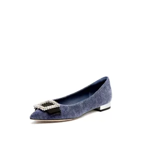 Corduroy Crystal Buckle Pointy Flats