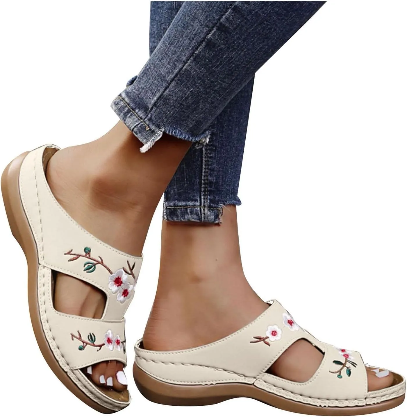 Eduavar Womens Sandals Summer Fashion Orthotic Soft Slip On Lightweight Athletic Yoga Mat Cushion Sandals Summer Beach Shoes