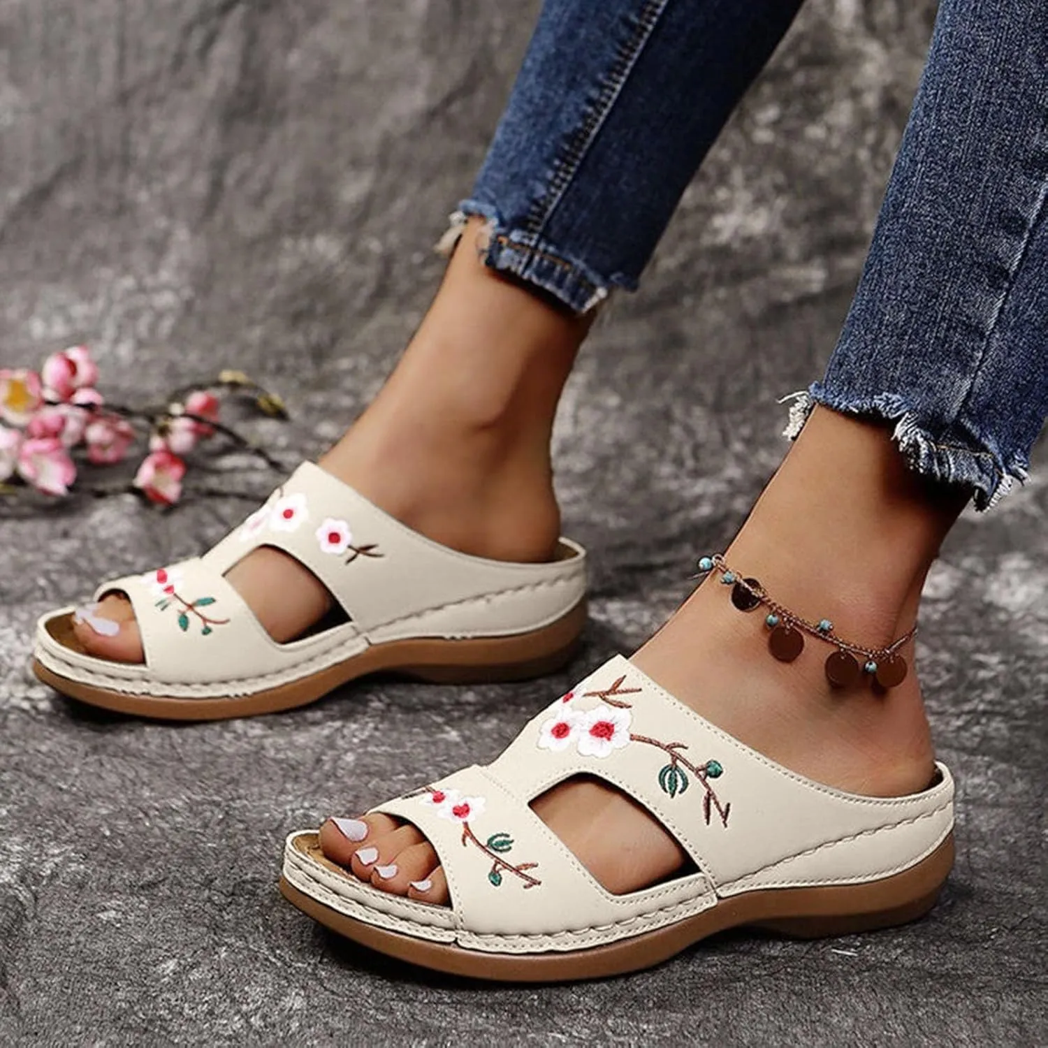 Eduavar Womens Sandals Summer Fashion Orthotic Soft Slip On Lightweight Athletic Yoga Mat Cushion Sandals Summer Beach Shoes