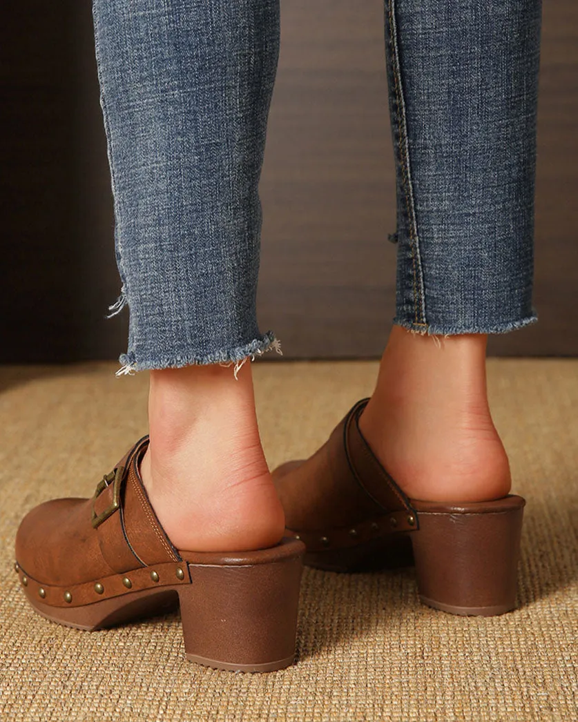 elveswallet Retro thick heel thick sole rivet mules