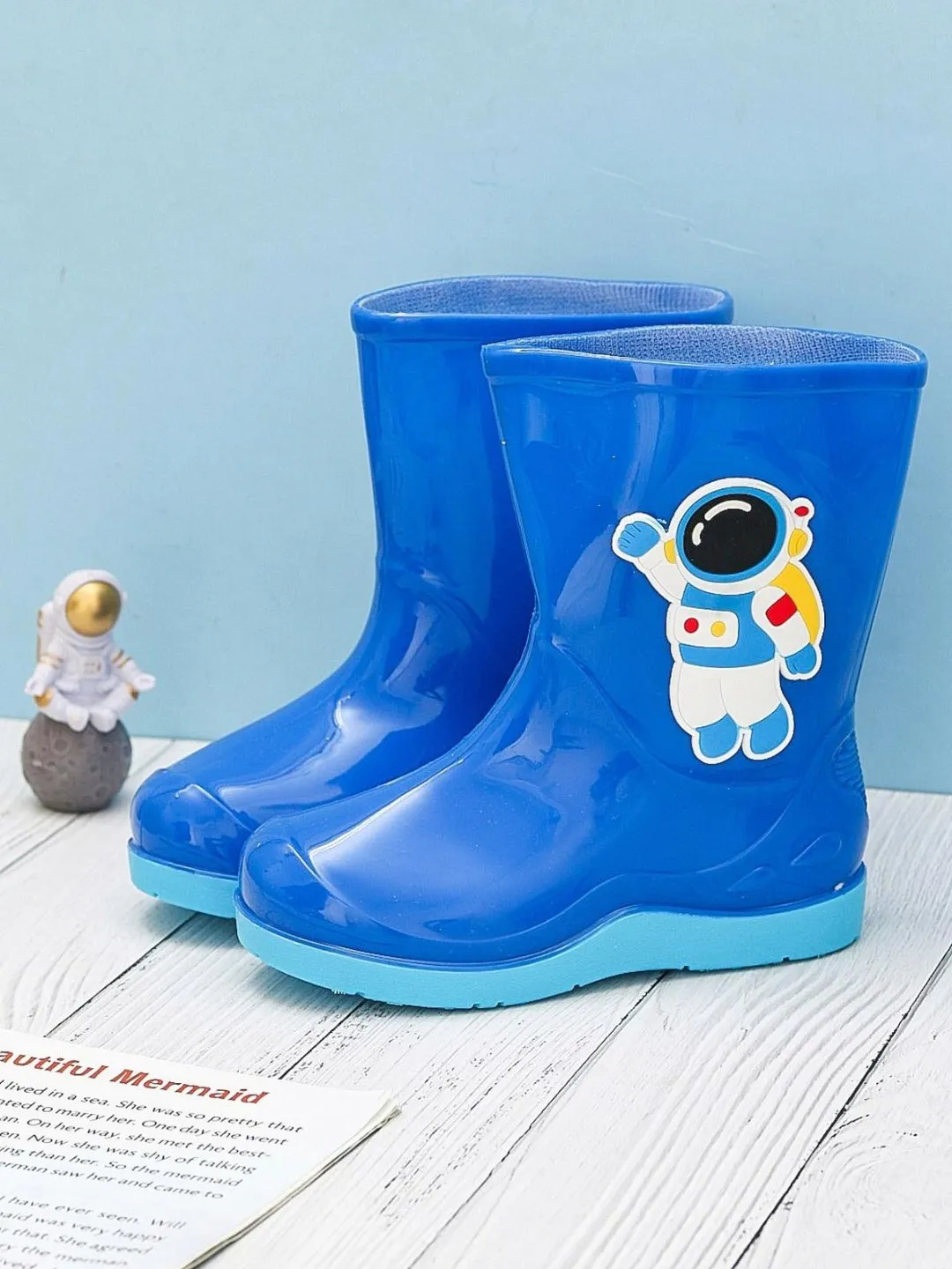 Galactic Blue Astronaut Rain Boots For Boys