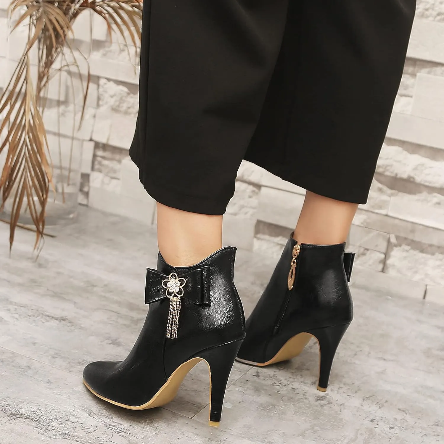 Gicoiz Women Pointed Toe Stiletto Heels Elegant Ankle Boots