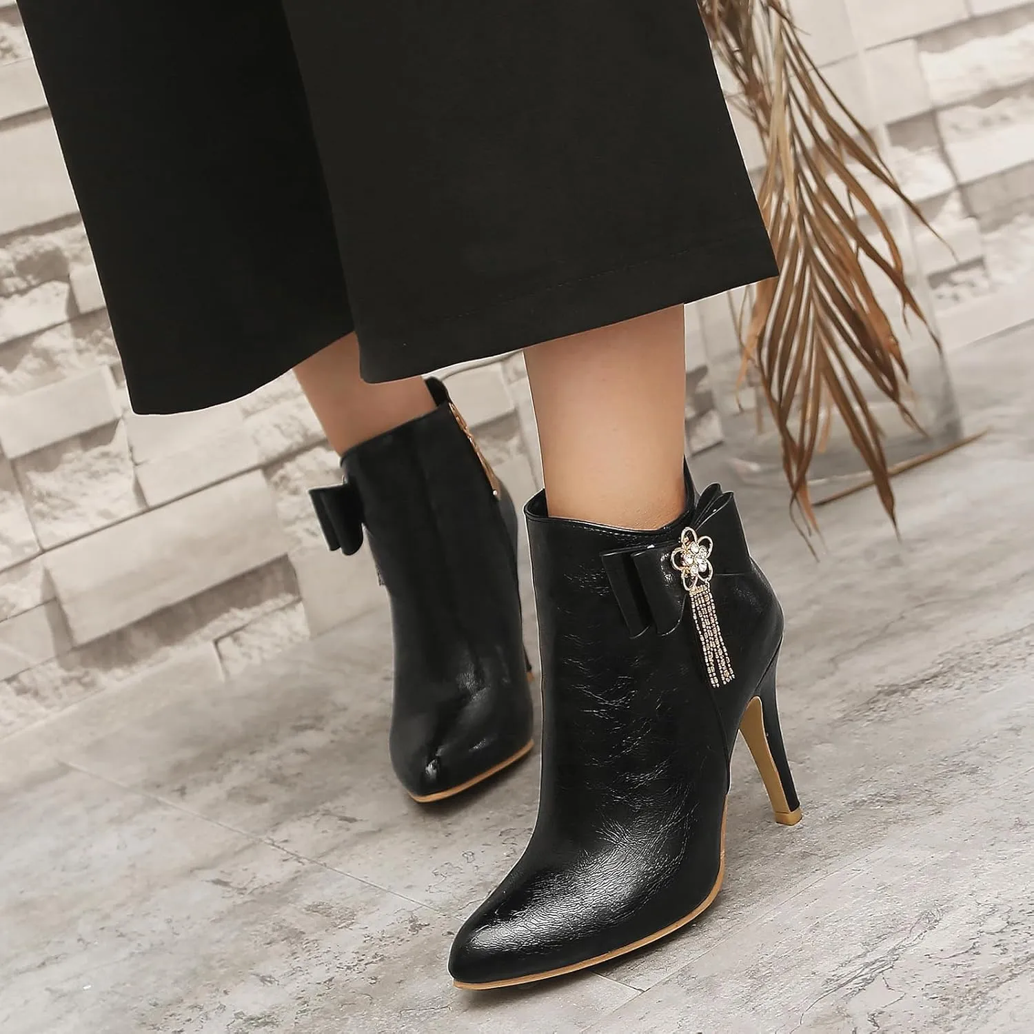 Gicoiz Women Pointed Toe Stiletto Heels Elegant Ankle Boots
