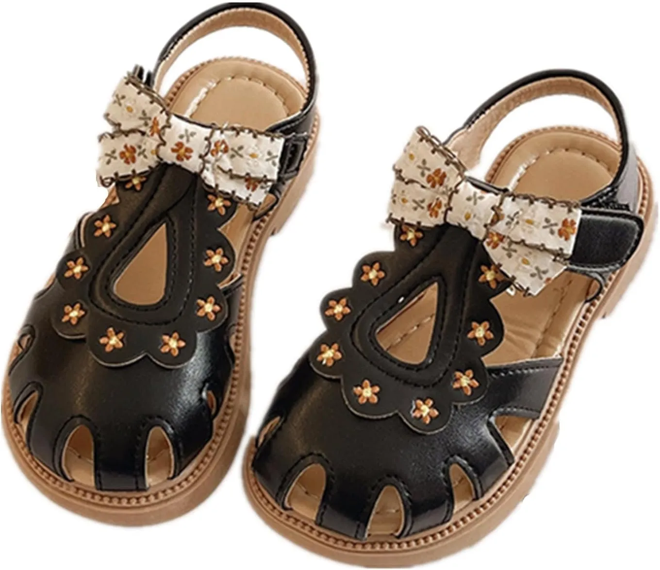 He&Yingmin Girls Bow Sandals Soft Closed Toe Princess Flat Shoes Summer Sandals