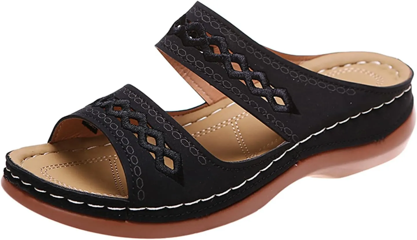 Ladmiple Summer Sandals for Women 2023 Wedge Flip Flops Sandals Breathable Slip On Open Toe Comfort Orthopedic Sandals