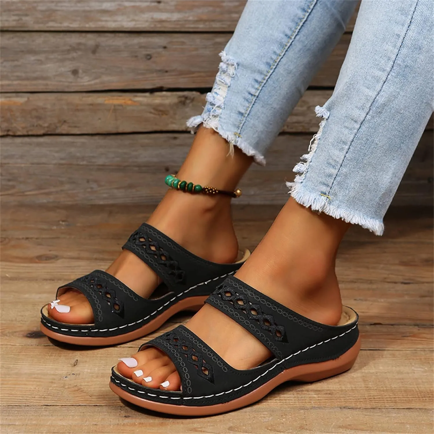 Ladmiple Summer Sandals for Women 2023 Wedge Flip Flops Sandals Breathable Slip On Open Toe Comfort Orthopedic Sandals
