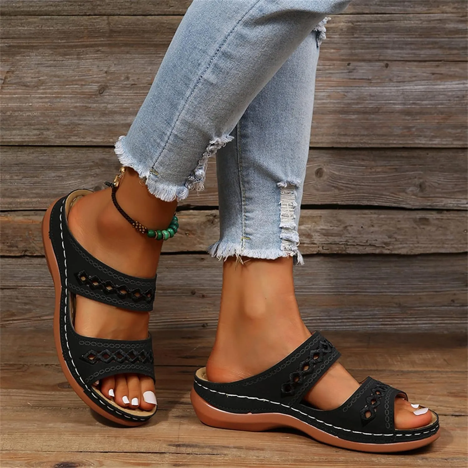 Ladmiple Summer Sandals for Women 2023 Wedge Flip Flops Sandals Breathable Slip On Open Toe Comfort Orthopedic Sandals