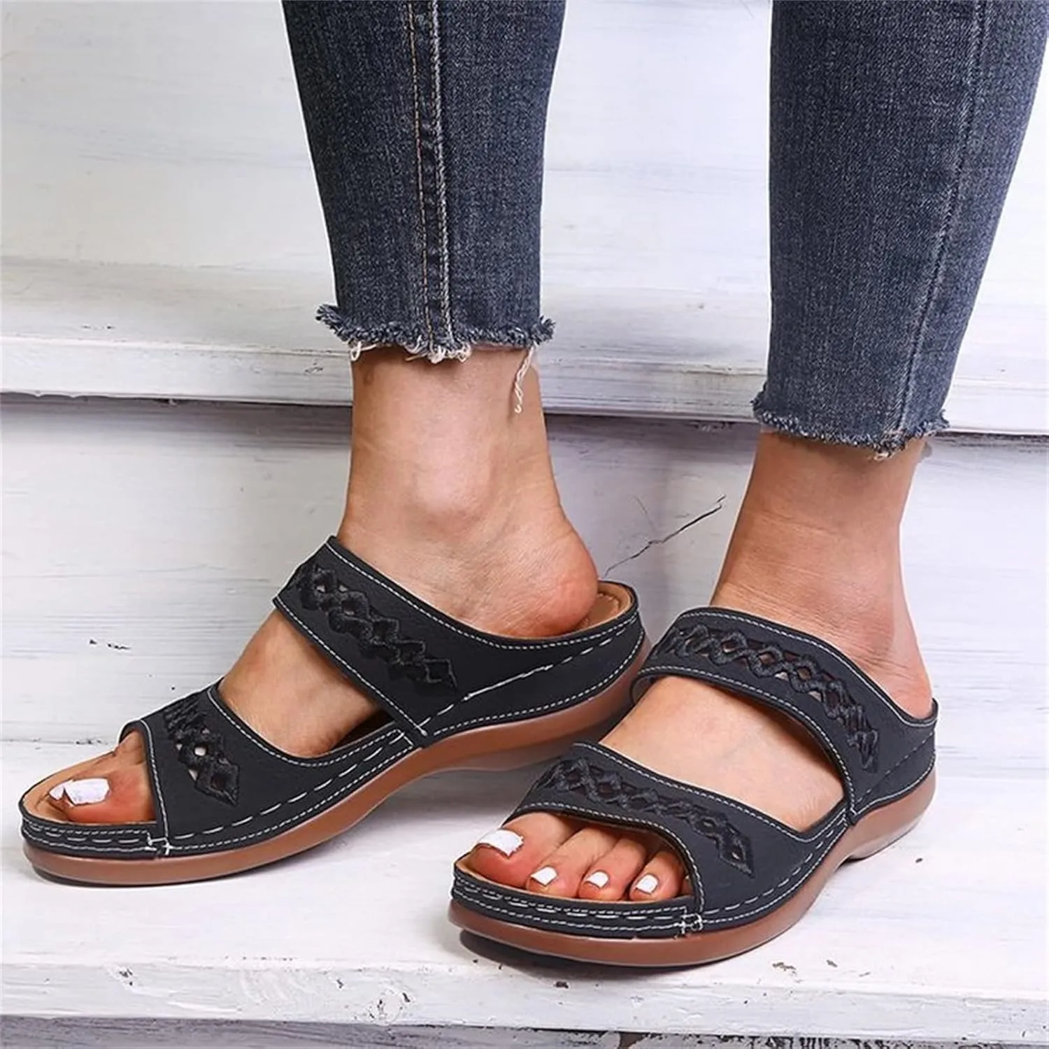 Ladmiple Summer Sandals for Women 2023 Wedge Flip Flops Sandals Breathable Slip On Open Toe Comfort Orthopedic Sandals