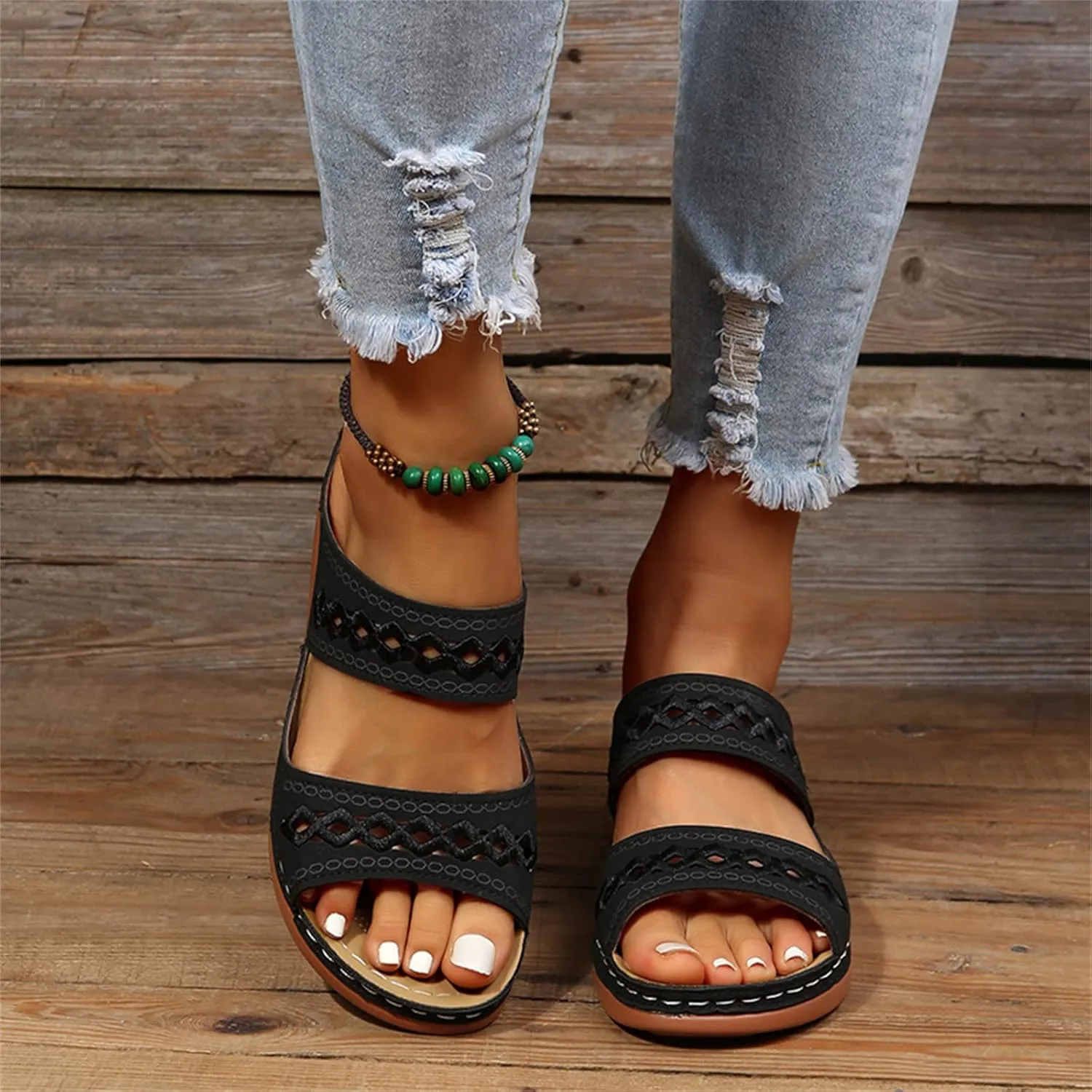 Ladmiple Summer Sandals for Women 2023 Wedge Flip Flops Sandals Breathable Slip On Open Toe Comfort Orthopedic Sandals