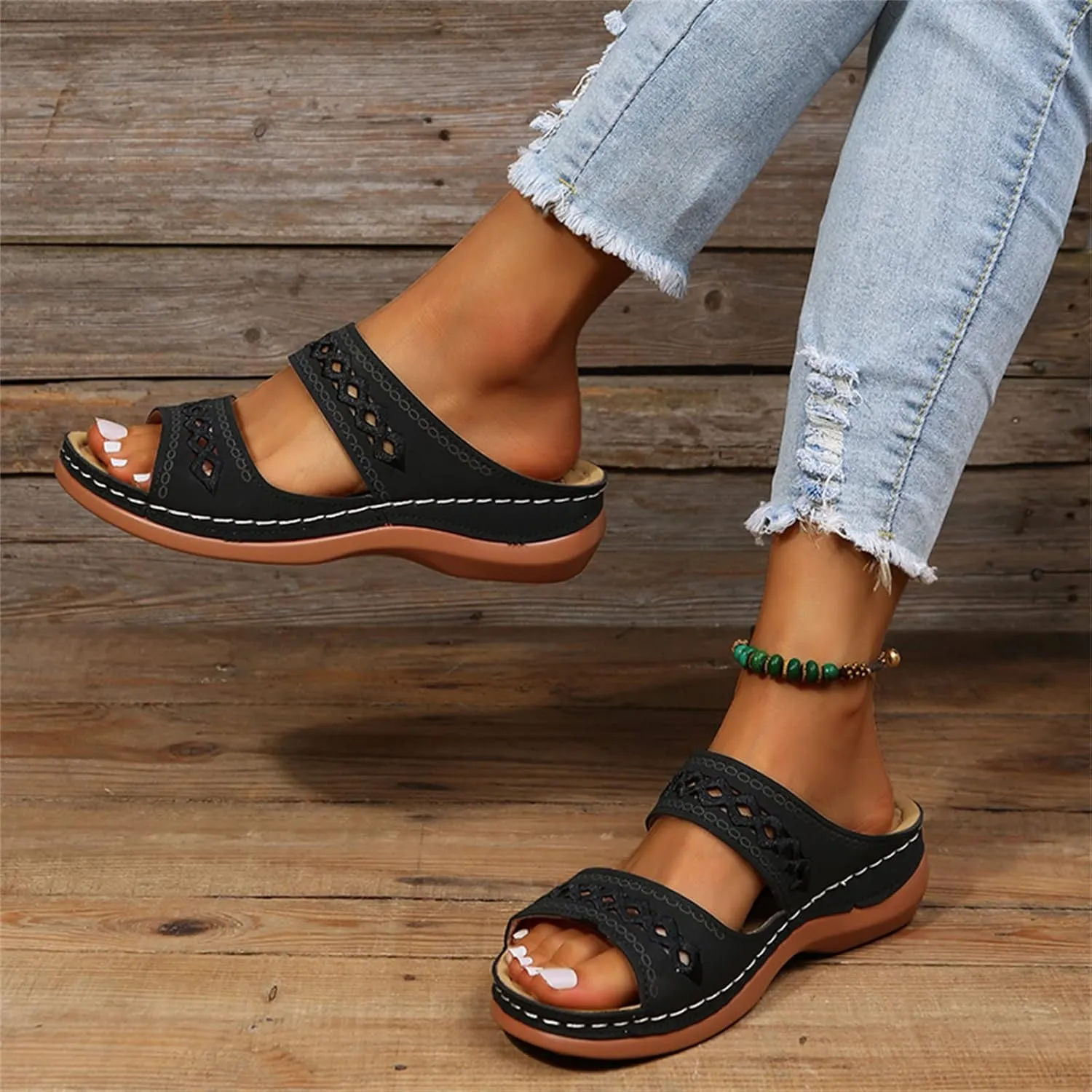 Ladmiple Summer Sandals for Women 2023 Wedge Flip Flops Sandals Breathable Slip On Open Toe Comfort Orthopedic Sandals