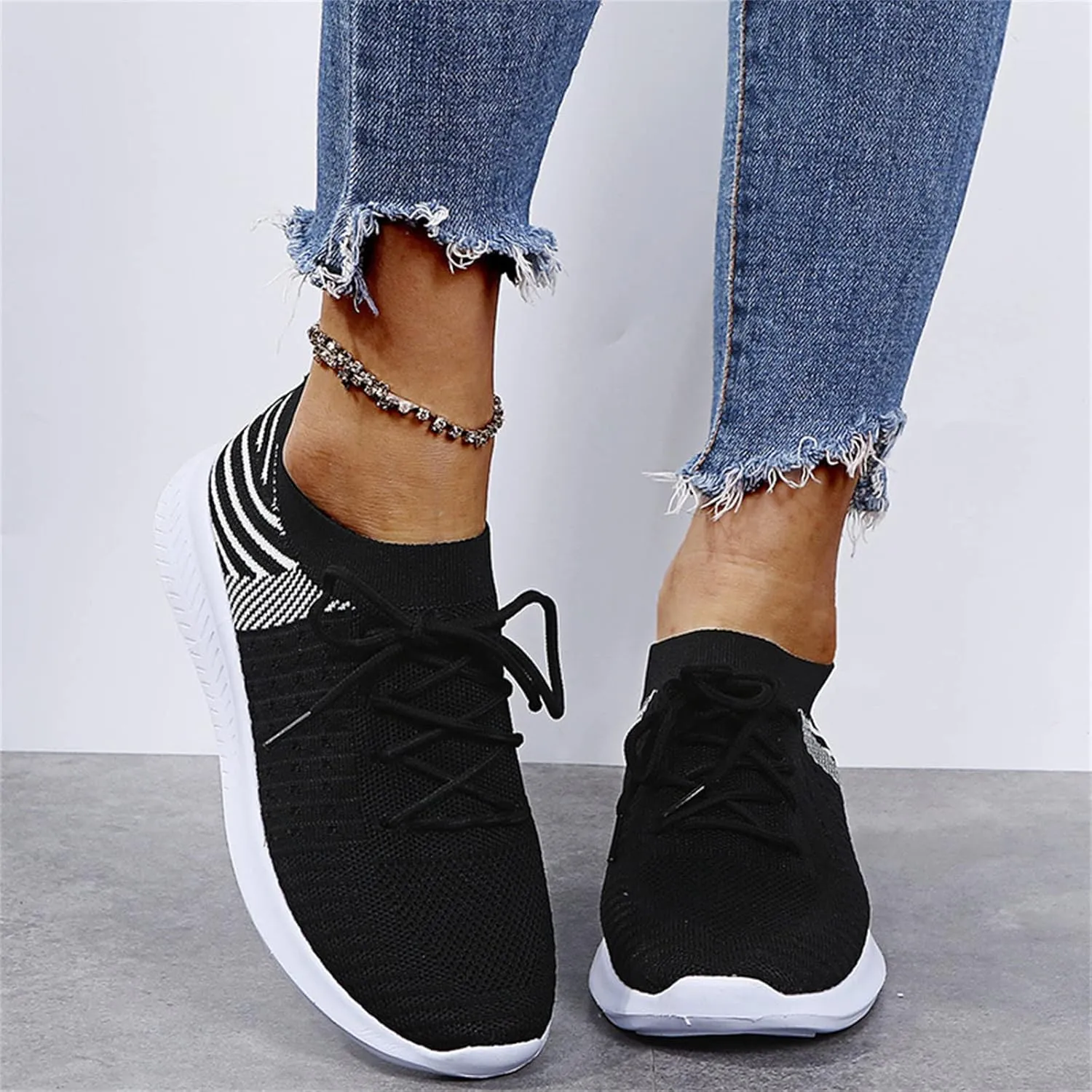 Lausiuoe Women's Fashion Sneakers Slip On Running Shoes Ladies Walking Tennis Mesh Lightweight Breathable Casual Shoes