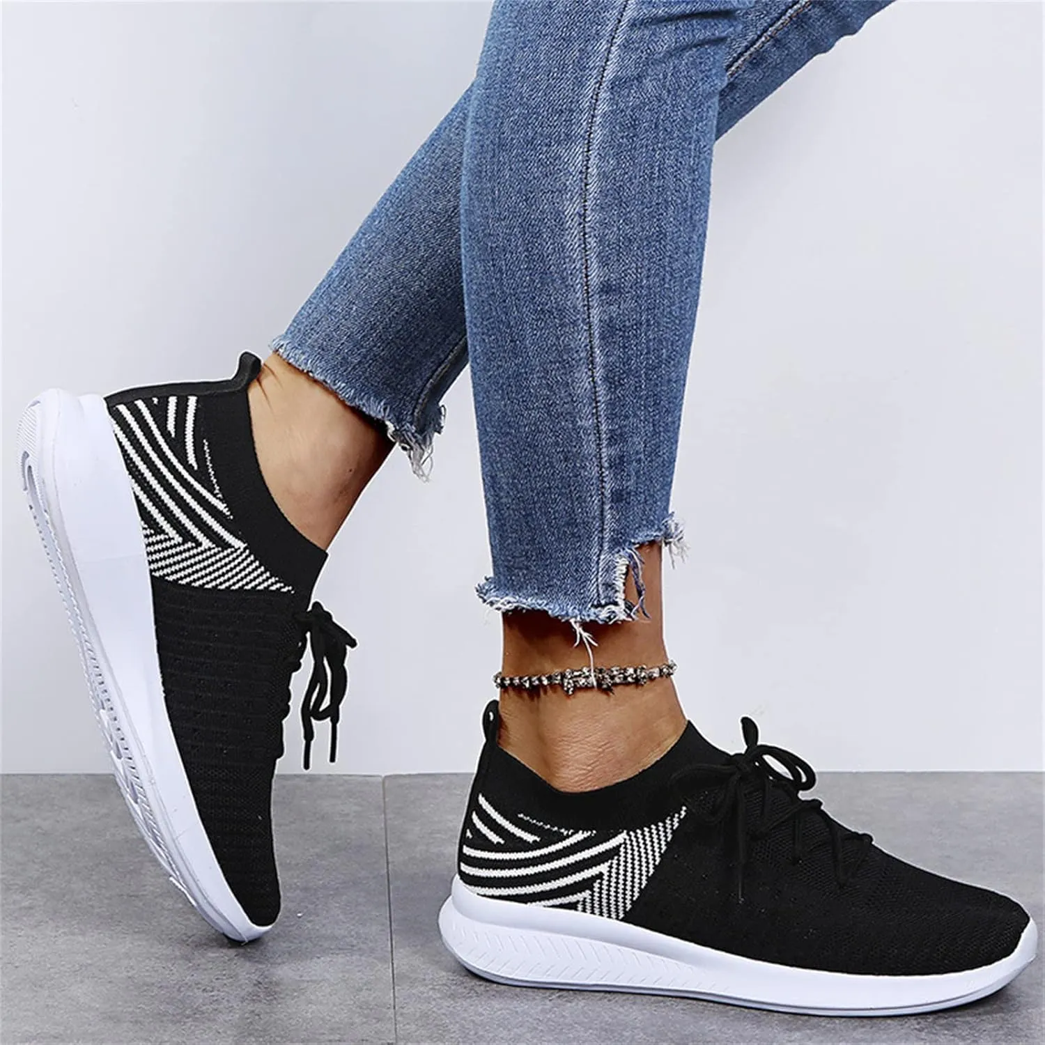 Lausiuoe Women's Fashion Sneakers Slip On Running Shoes Ladies Walking Tennis Mesh Lightweight Breathable Casual Shoes