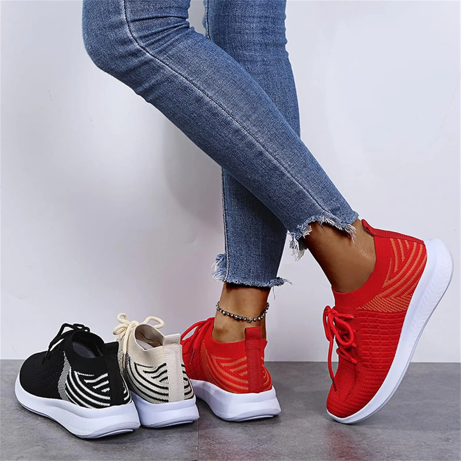 Lausiuoe Women's Fashion Sneakers Slip On Running Shoes Ladies Walking Tennis Mesh Lightweight Breathable Casual Shoes