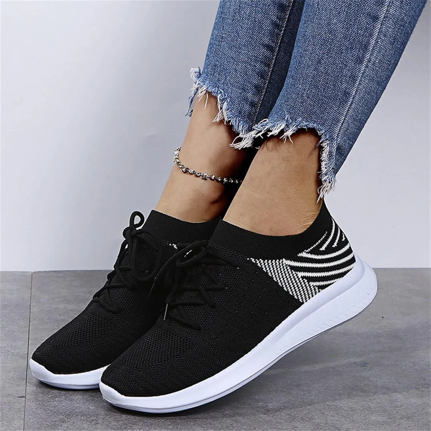 Lausiuoe Women's Fashion Sneakers Slip On Running Shoes Ladies Walking Tennis Mesh Lightweight Breathable Casual Shoes