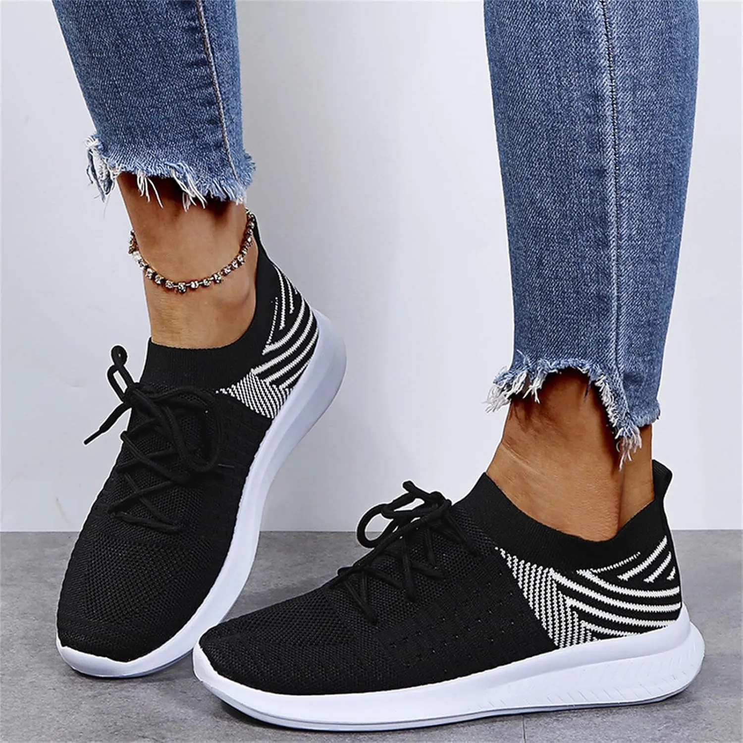 Lausiuoe Women's Fashion Sneakers Slip On Running Shoes Ladies Walking Tennis Mesh Lightweight Breathable Casual Shoes