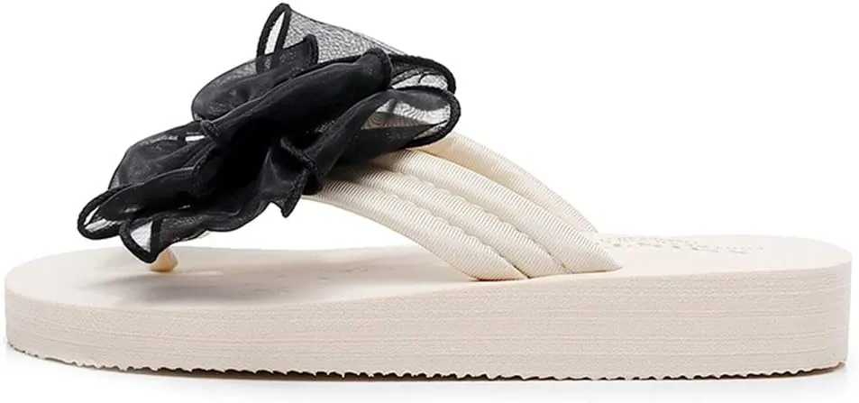 MIOKE Women's Fashion Summer Flat Flipflops Boho Bowknot Comfy Nonslip Platform Beach Slippers Sandals