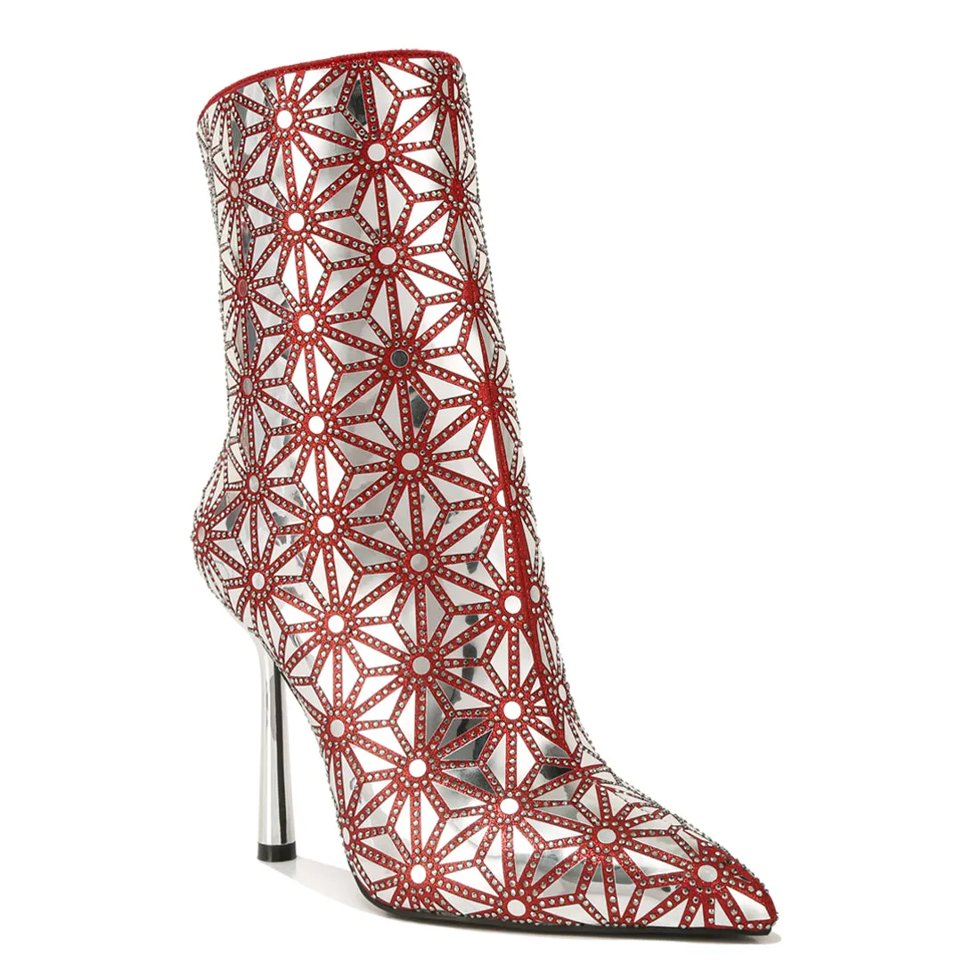 Mirror Embellished High Ankle Boots