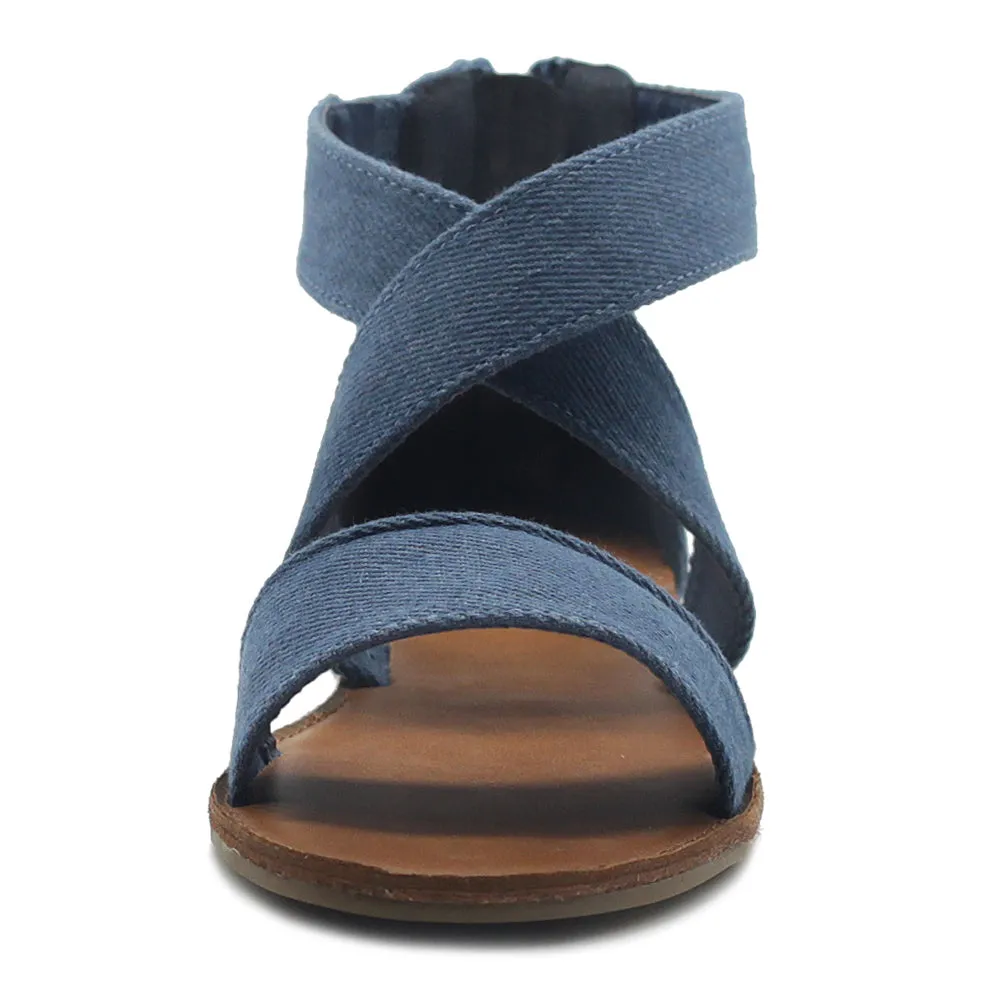 Ollio Women's Shoes Zip Up Gladiator Criss Cross Strap Flat Sandals