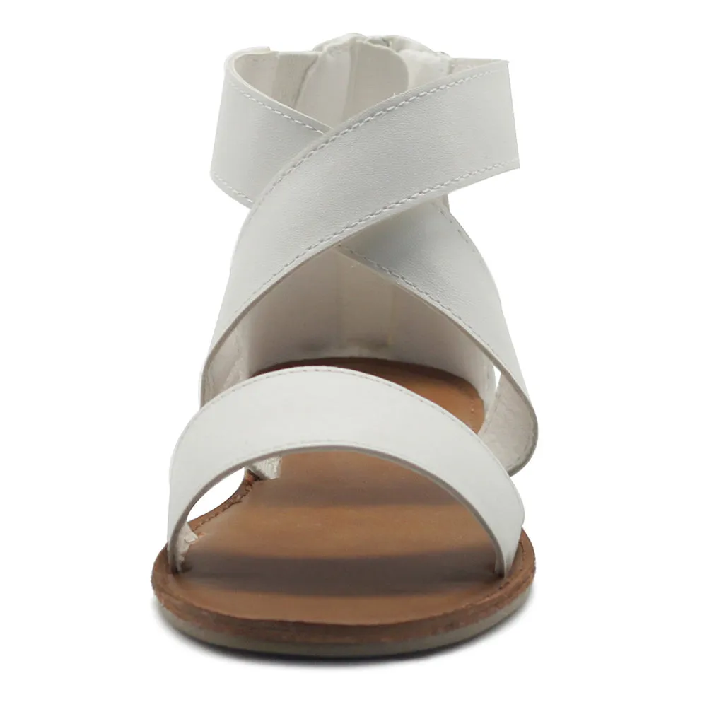 Ollio Women's Shoes Zip Up Gladiator Criss Cross Strap Flat Sandals