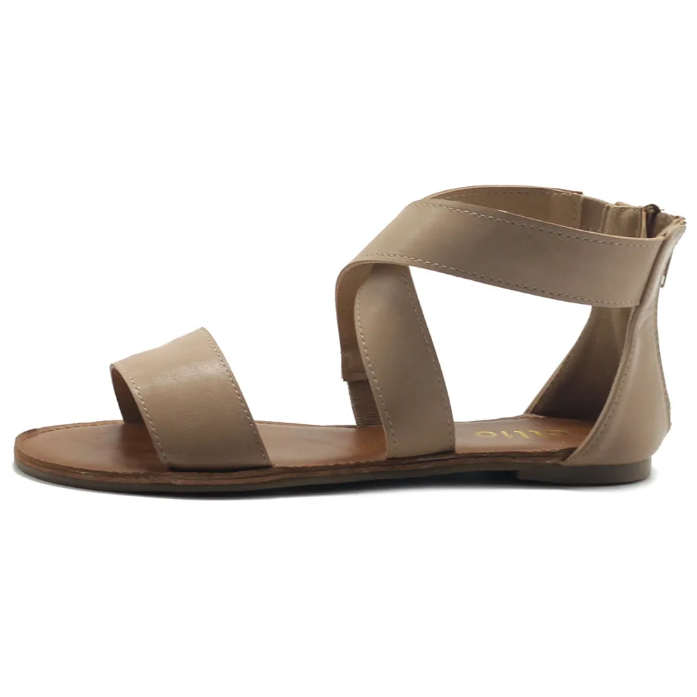 Ollio Women's Shoes Zip Up Gladiator Criss Cross Strap Flat Sandals