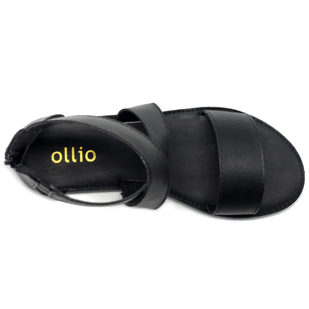 Ollio Women's Shoes Zip Up Gladiator Criss Cross Strap Flat Sandals
