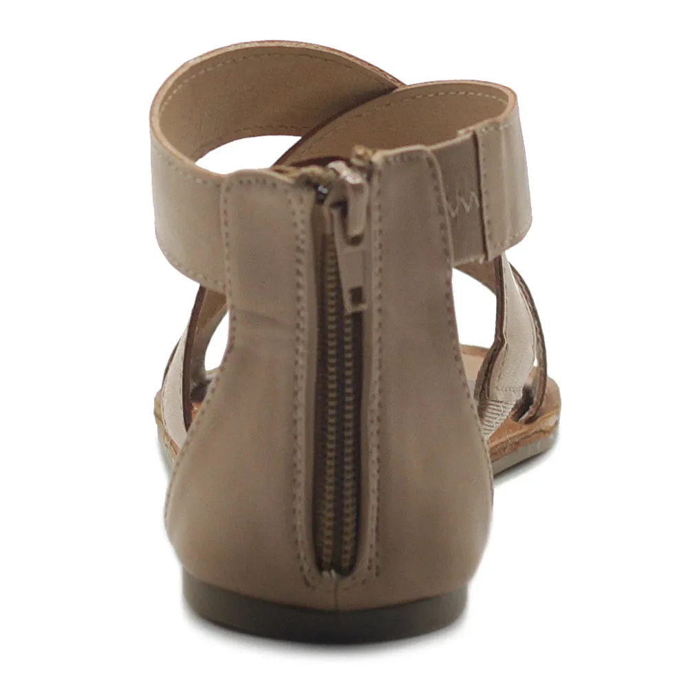 Ollio Women's Shoes Zip Up Gladiator Criss Cross Strap Flat Sandals
