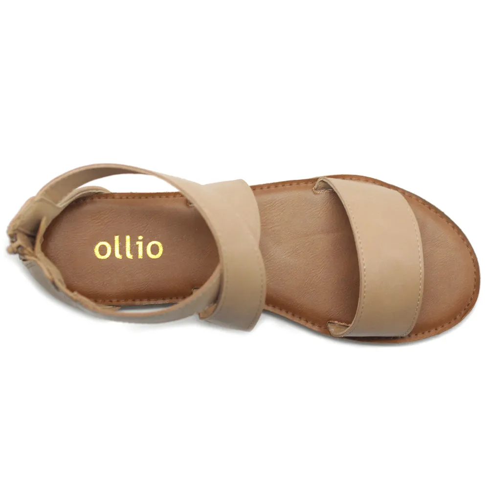 Ollio Women's Shoes Zip Up Gladiator Criss Cross Strap Flat Sandals
