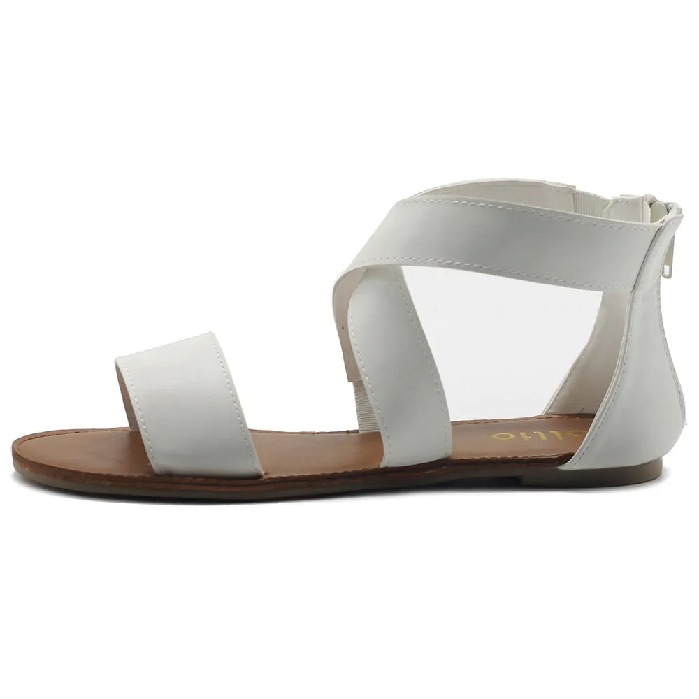 Ollio Women's Shoes Zip Up Gladiator Criss Cross Strap Flat Sandals