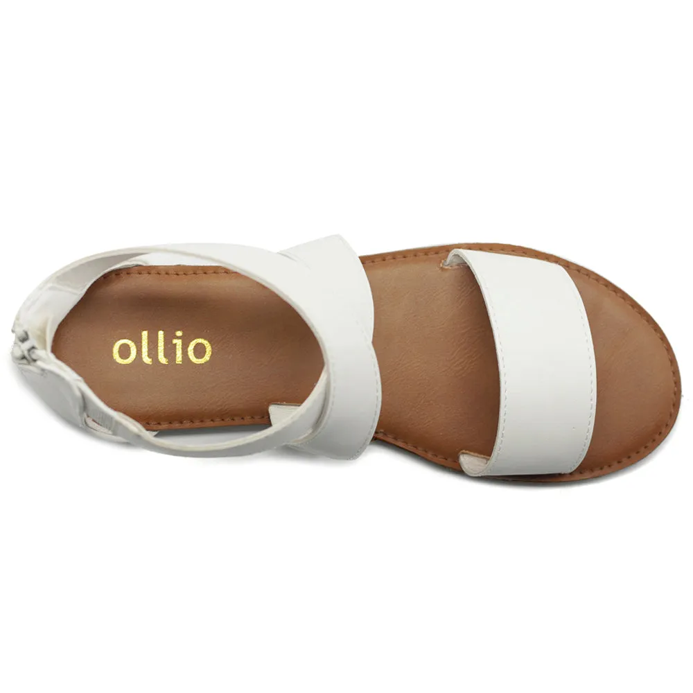 Ollio Women's Shoes Zip Up Gladiator Criss Cross Strap Flat Sandals