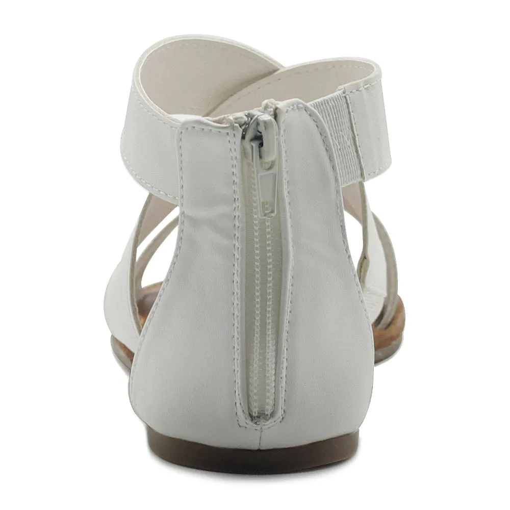 Ollio Women's Shoes Zip Up Gladiator Criss Cross Strap Flat Sandals