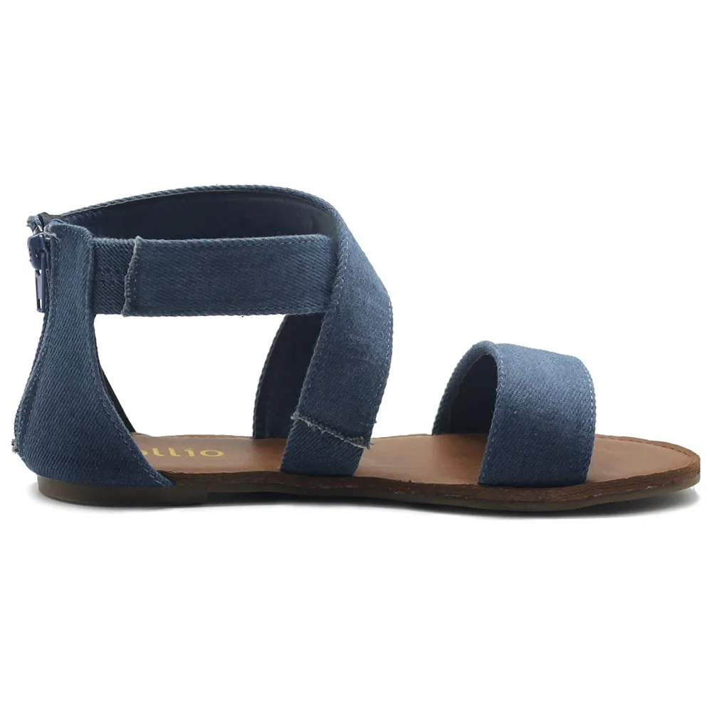Ollio Women's Shoes Zip Up Gladiator Criss Cross Strap Flat Sandals