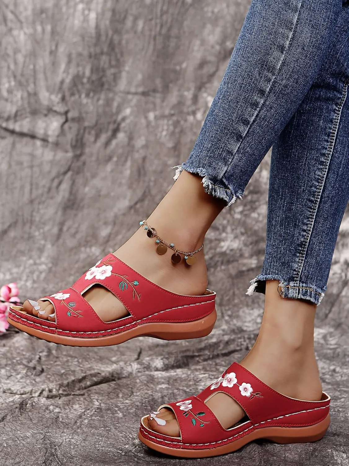 Orthopedic Sandals For Women Slip On Open Toe Soft Feetbed Flats Sandal Comfortable Walking Slippers Summer Arch Support Flip Flops Slip On Open Toe Soft Feetbed Flats Sandal