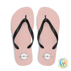 Pink Polka Dots Elegant Initialed Custom Personalized Flip-Flops