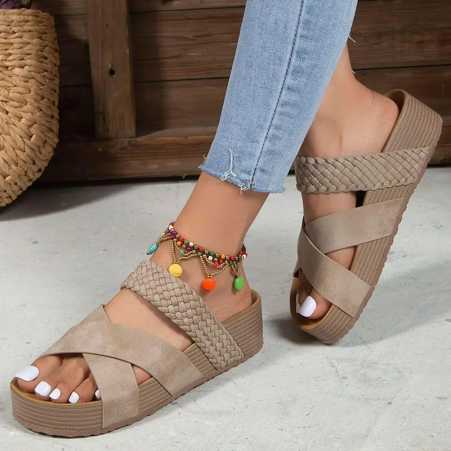 Platform Sandals for Women Comfortable Walking Cork Sandals Open Toe 2025 Summer Trendy Wedge Sandals Indoor Outdoor