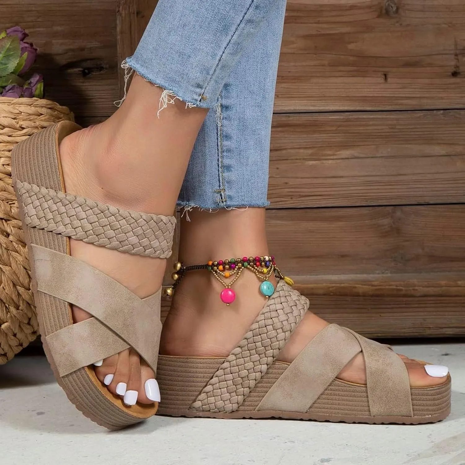 Platform Sandals for Women Comfortable Walking Cork Sandals Open Toe 2025 Summer Trendy Wedge Sandals Indoor Outdoor