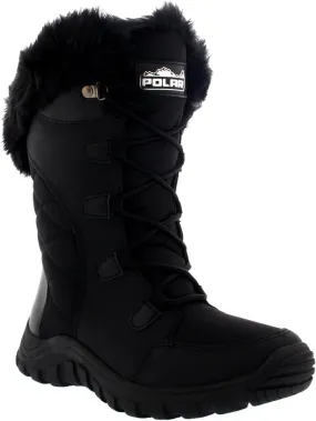 POLAR Womens Quilted Faux Fur Cuff Winter Duck Rubber Sole Durable Snow Rain Outdoor Boots