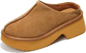 Project Cloud Platform Clogs for Women Footwear - Memory Foam and Non-Slip Genuine Suede Slip-on Mules Shoes, Comfortable Stylish Closed Toe Clogs for Women 2025 (Johnna)