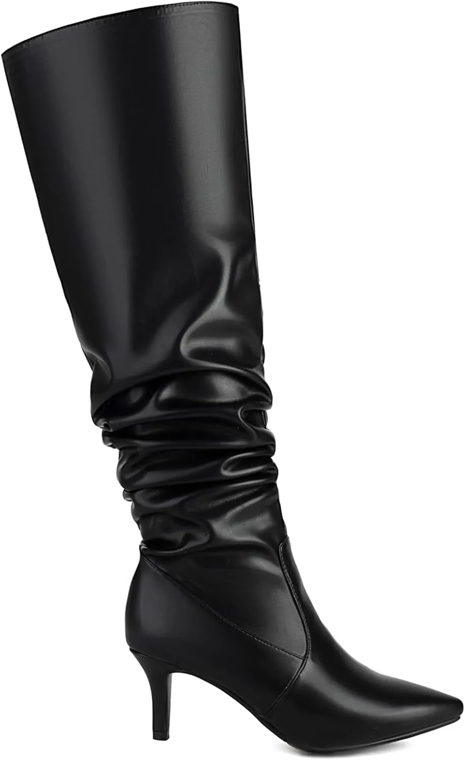 Roimaash Elegant Dressy Slouch Boots Kitten Heels Pull on Thigh High and Knee High Boots