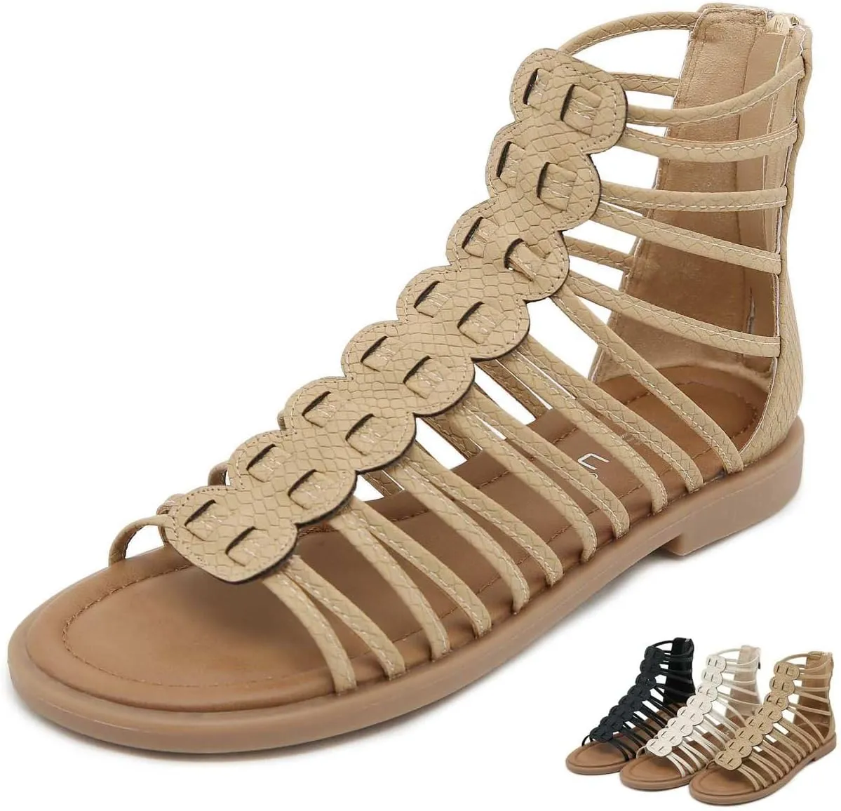 Soft Leather Roman Sandals Women 2024 Summer New Soft Sole Outwear Fisherman Strappy Thongs Open Toe Back Zip Beach Shoes