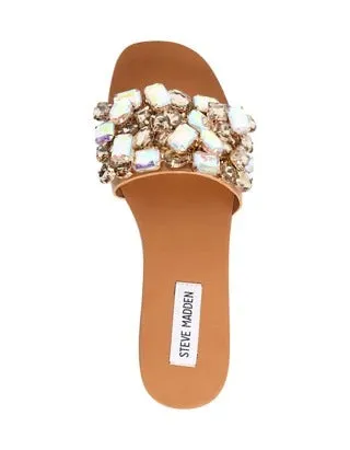 Steve Madden Brionna Jeweled Rhinestone Open Toe Flat Slide Mule Sandals