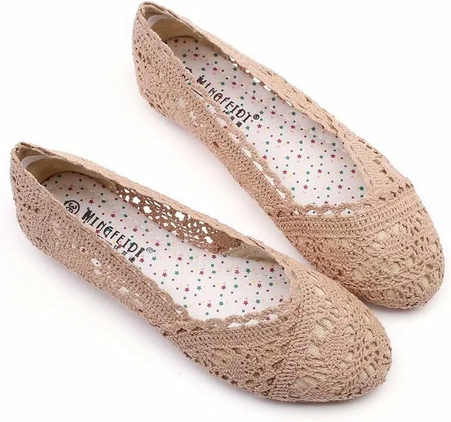 Stunner Women's Cut Out Breathable Lace Ballet Flats